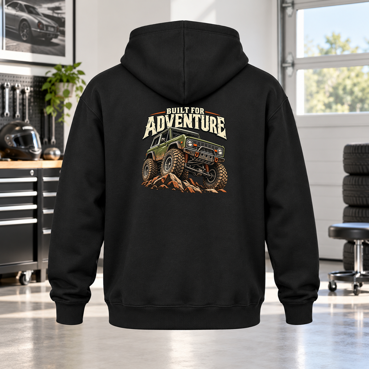 Built For Adventure Hoodie with Garage Life artwork by Print Gear