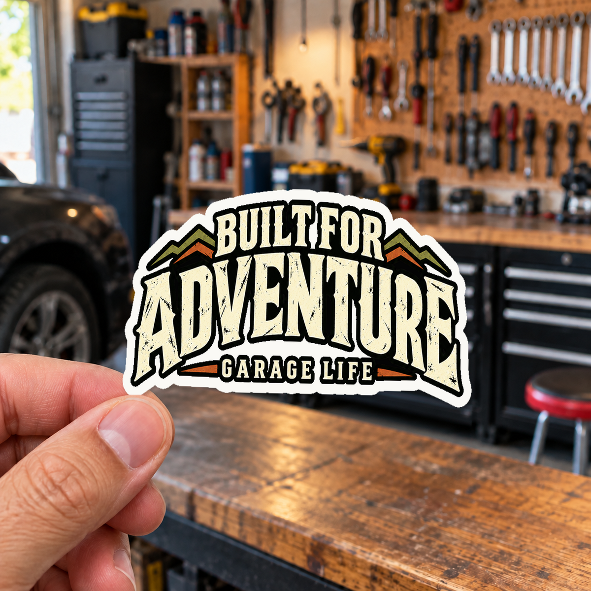 Built For Adventure Die-Cut Sticker 2 with Garage Life artwork by Print Gear