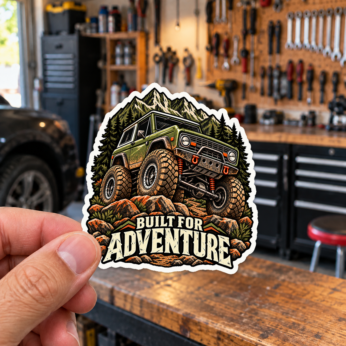 Built For Adventure Die-Cut Sticker 3 with Garage Life artwork by Print Gear