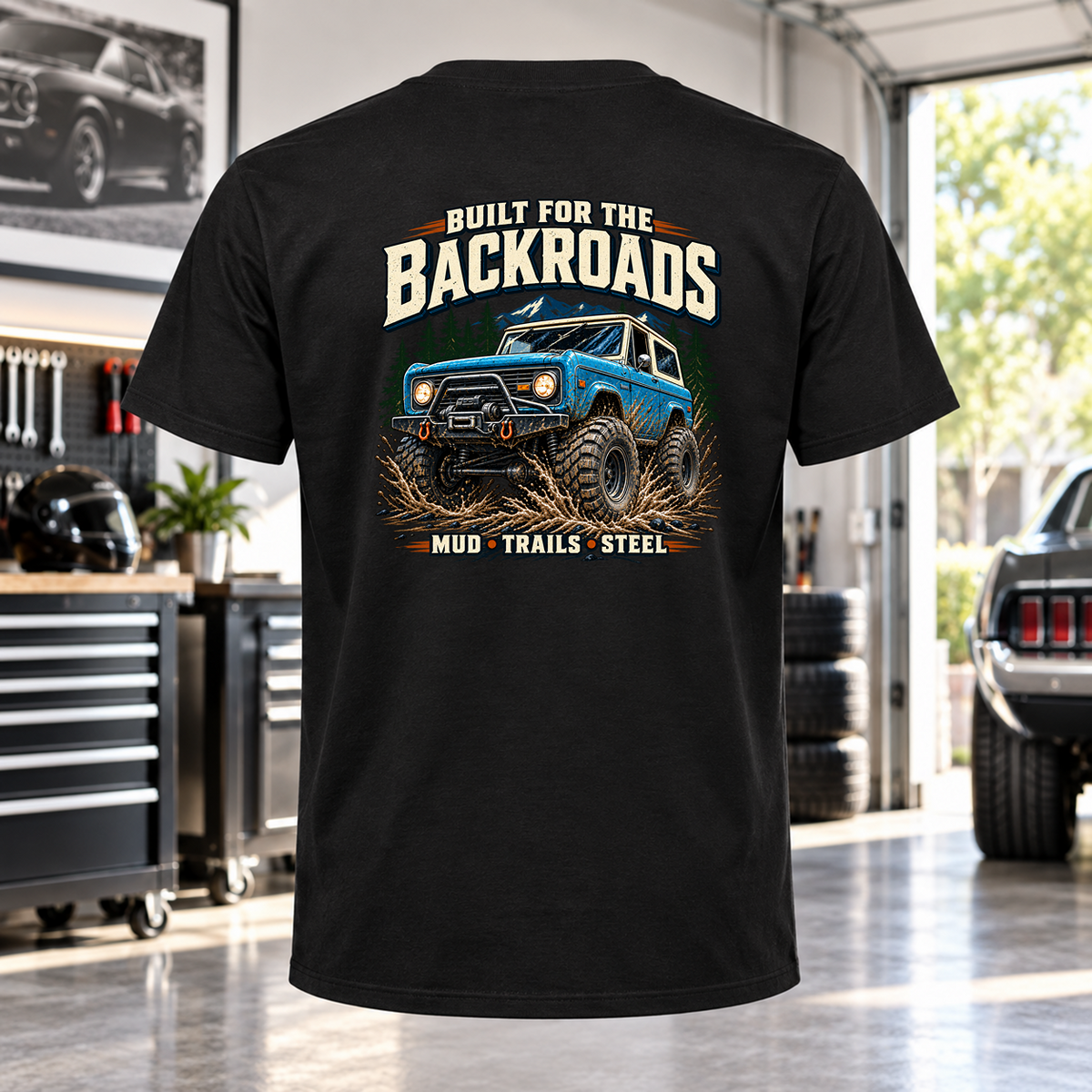Built For The Backroads T-Shirt with Garage Life artwork by Print Gear