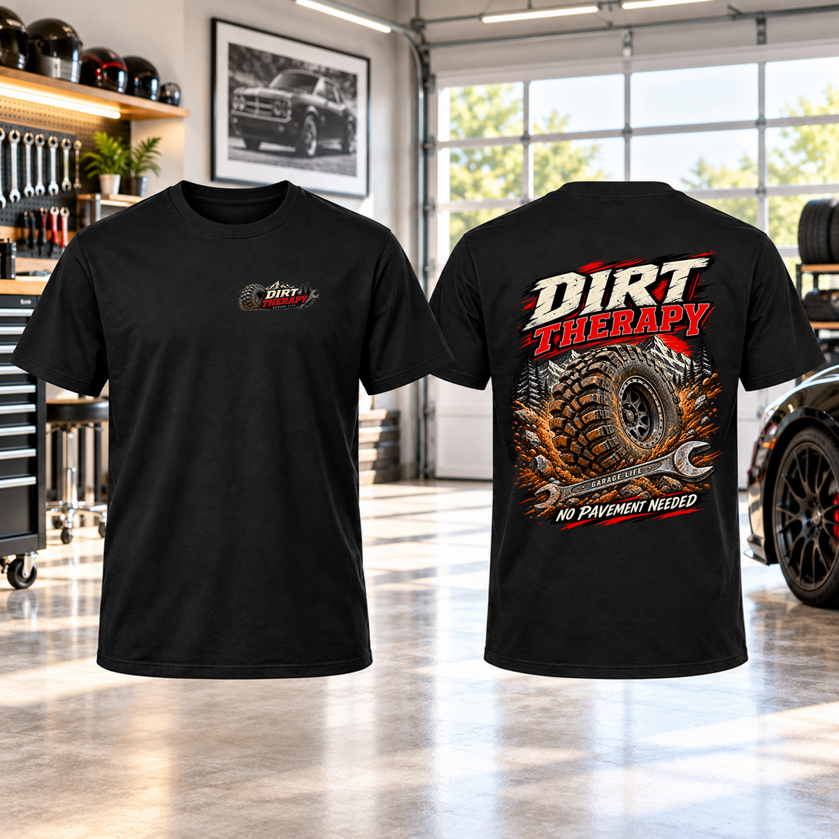 Dirt Therapy T-Shirt with Garage Life artwork by Print Gear
