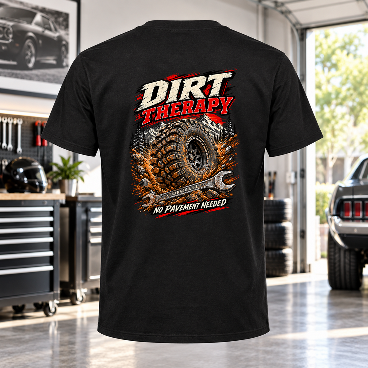 Dirt Therapy T-Shirt with Garage Life artwork by Print Gear