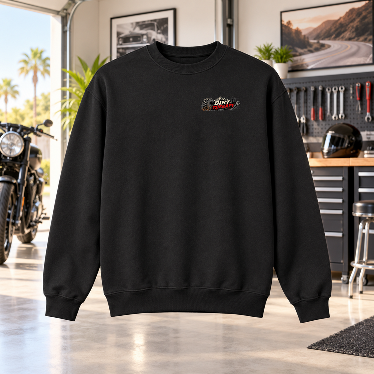 Dirt Therapy Crewneck with Garage Life artwork by Print Gear
