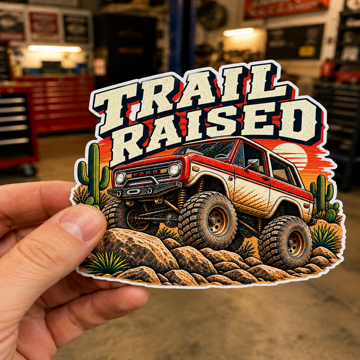 Trail Raised Die-Cut Sticker 1 with Garage Life artwork by Print Gear
