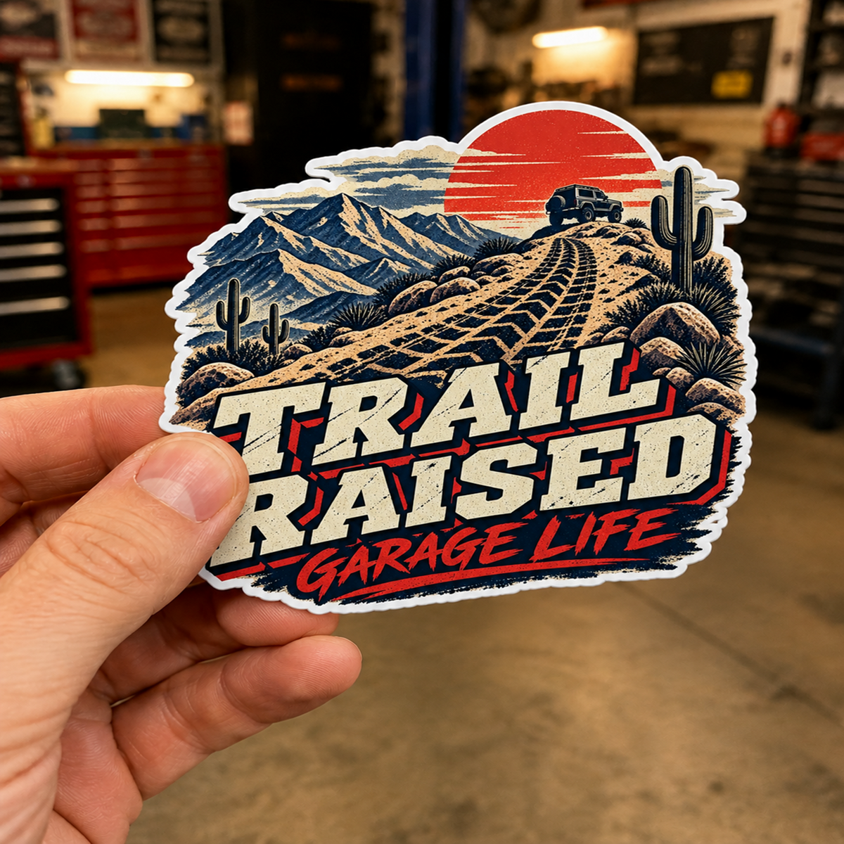 Trail Raised Die-Cut Sticker 2 with Garage Life artwork by Print Gear