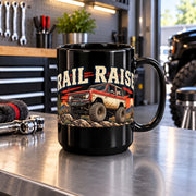 Trail Raised Black Mug 15oz with Garage Life artwork by Print Gear