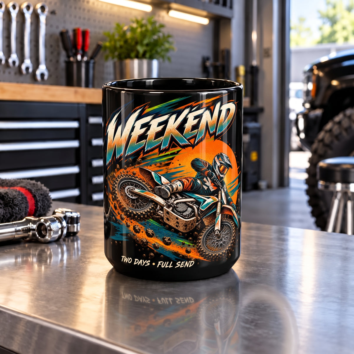Weekend Warrior Black Mug, 15oz