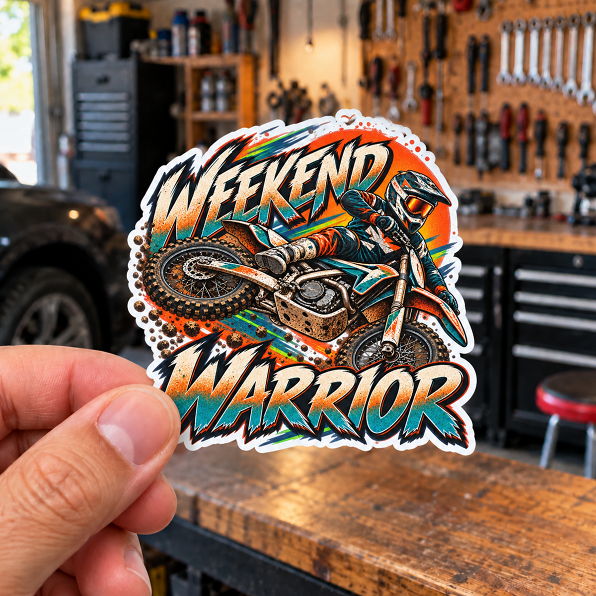 Weekend Warrior Die-Cut Sticker 1 with Garage Life artwork by Print Gear