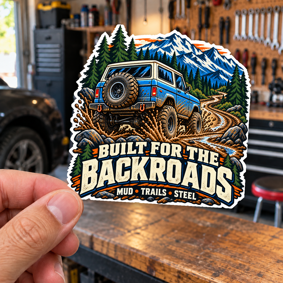 Built For The Backroads Die-Cut Sticker 2 with Garage Life artwork by Print Gear