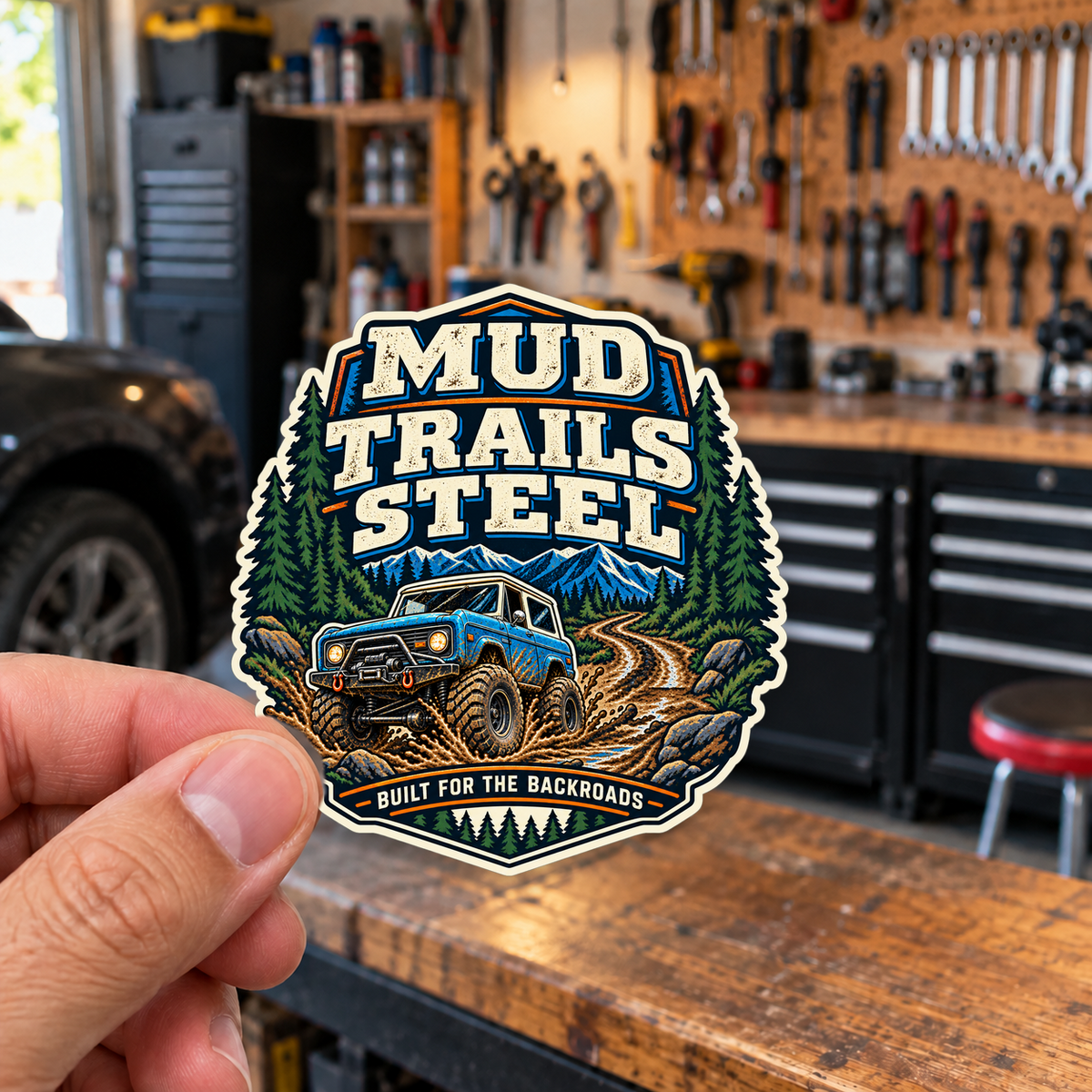 Built For The Backroads Die-Cut Sticker 3 with Garage Life artwork by Print Gear
