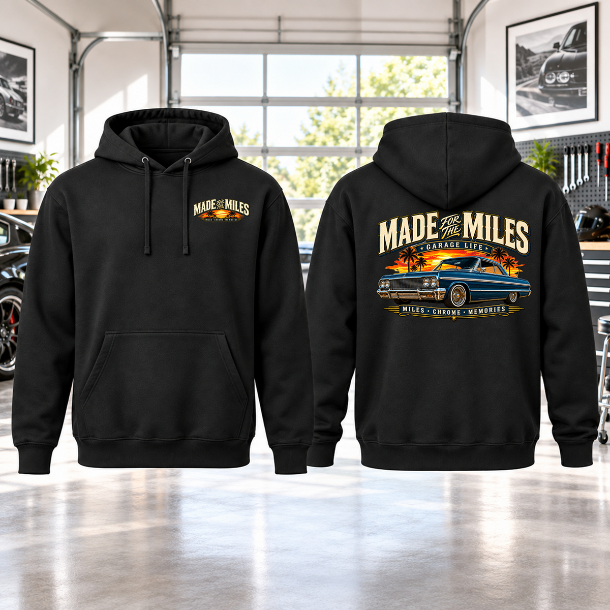 Made For The Miles Hoodie with Garage Life artwork by Print Gear