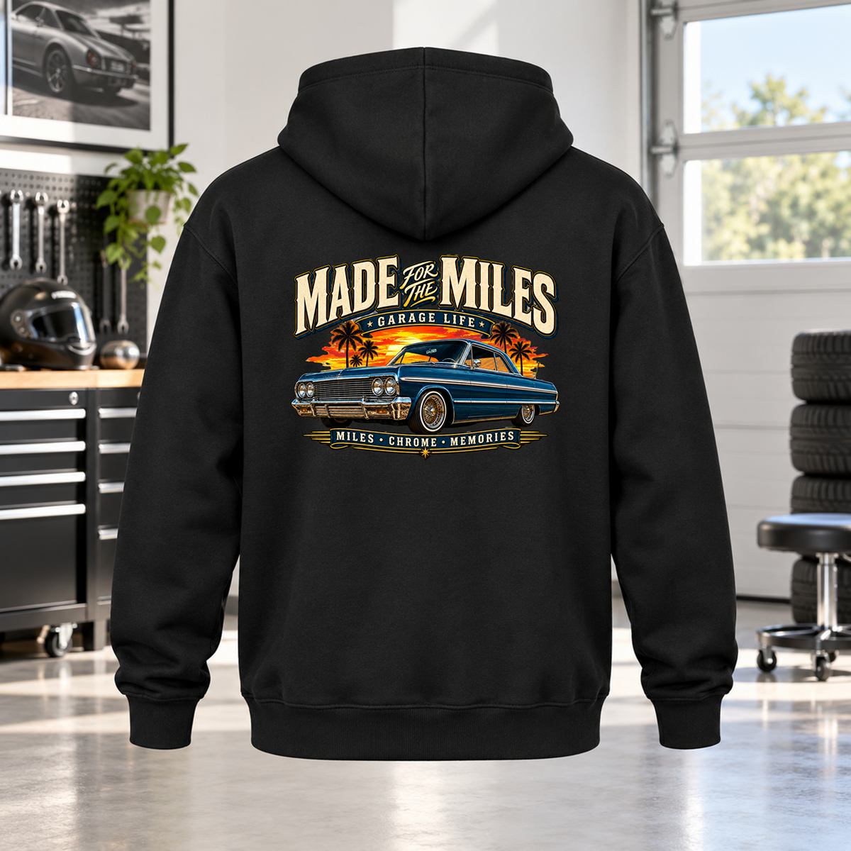 Made For The Miles Hoodie with Garage Life artwork by Print Gear