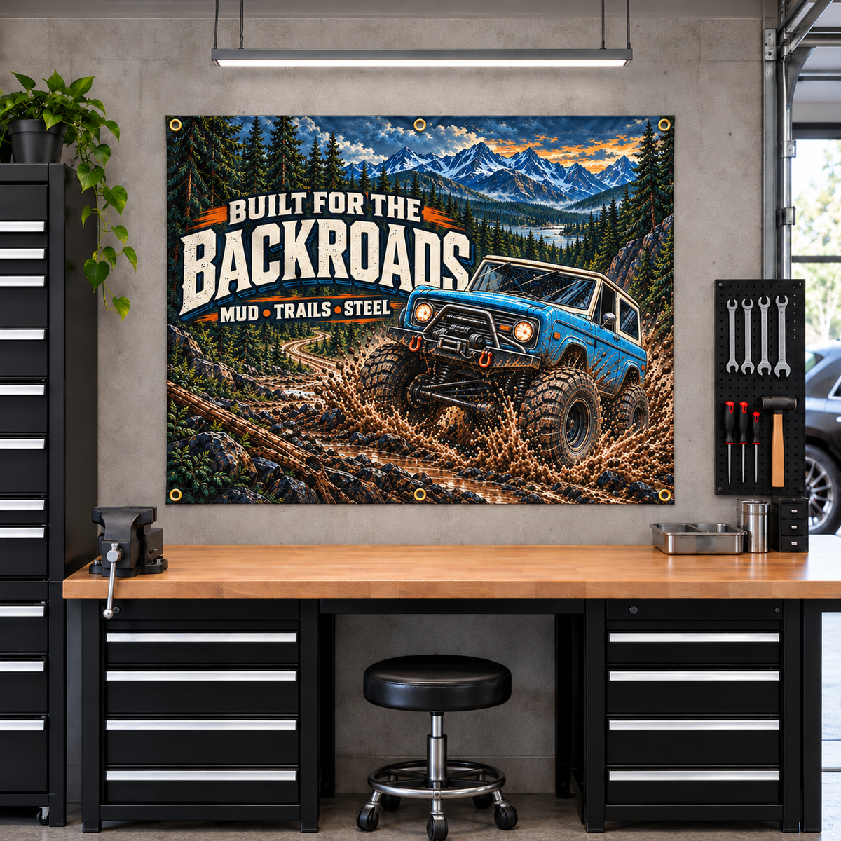 Built For The Backroads Garage Banner