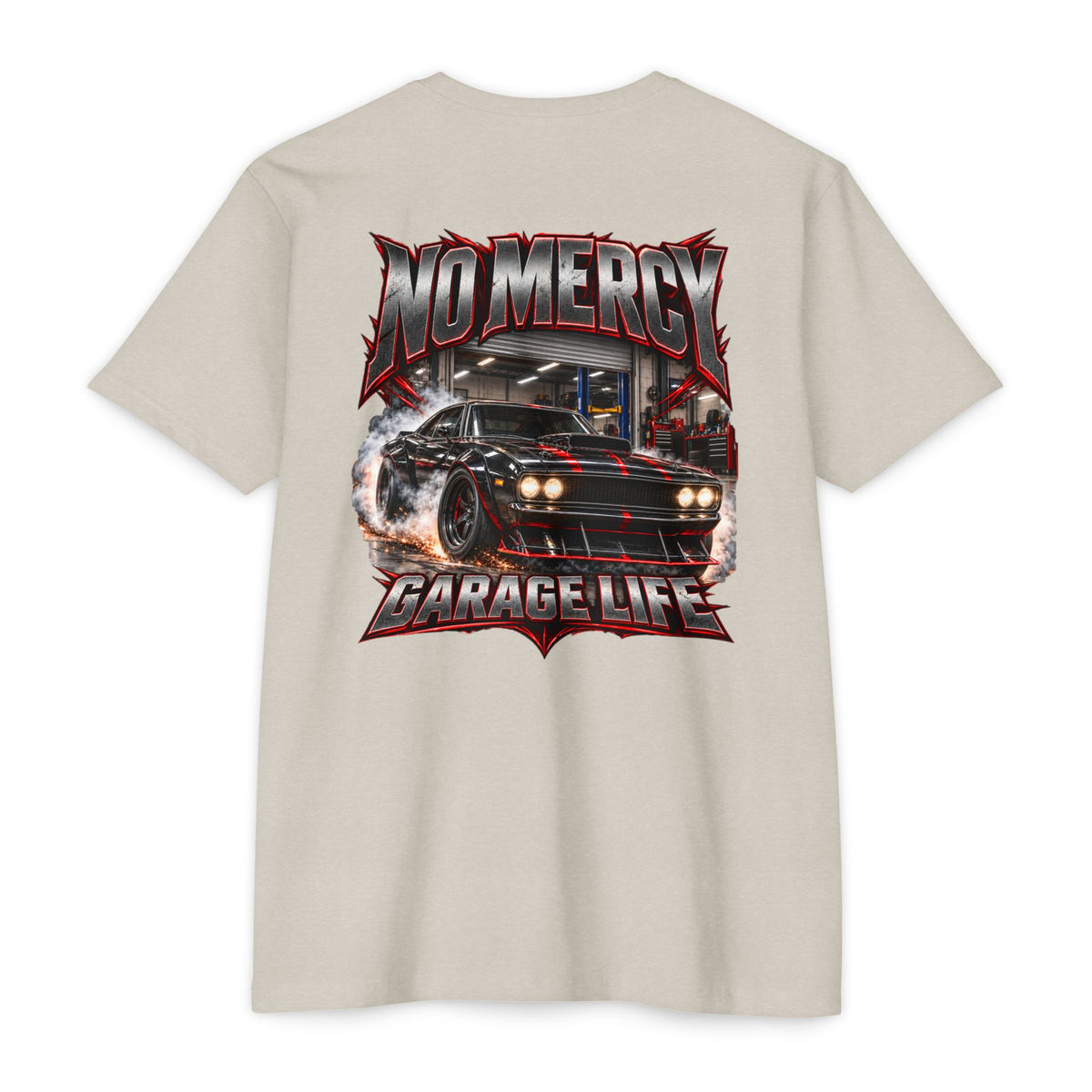No Mercy Garage T-Shirt with Garage Life artwork by Print Gear