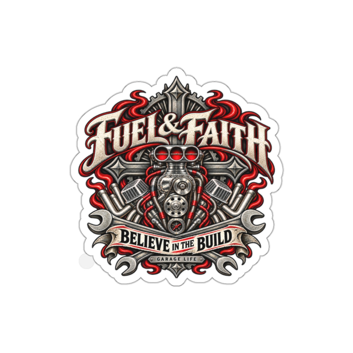Fuel & Faith Die-Cut Sticker 1 with Garage Life artwork by Print Gear