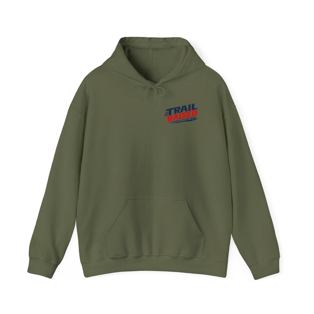 Trail Raised Hoodie with Garage Life artwork by Print Gear