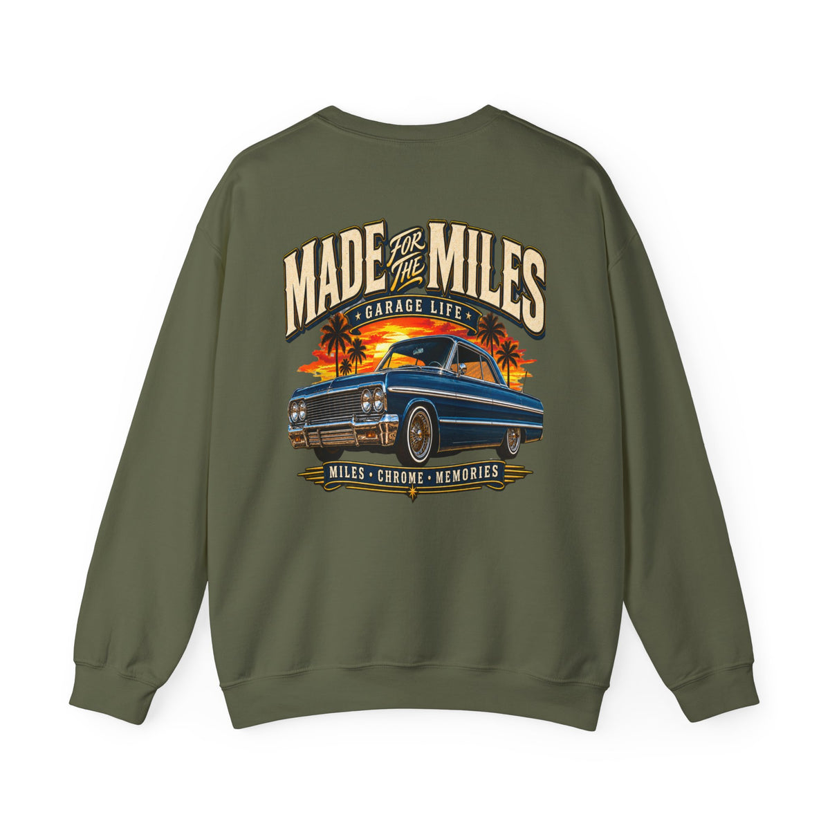 Made For The Miles Crewneck with Garage Life artwork by Print Gear