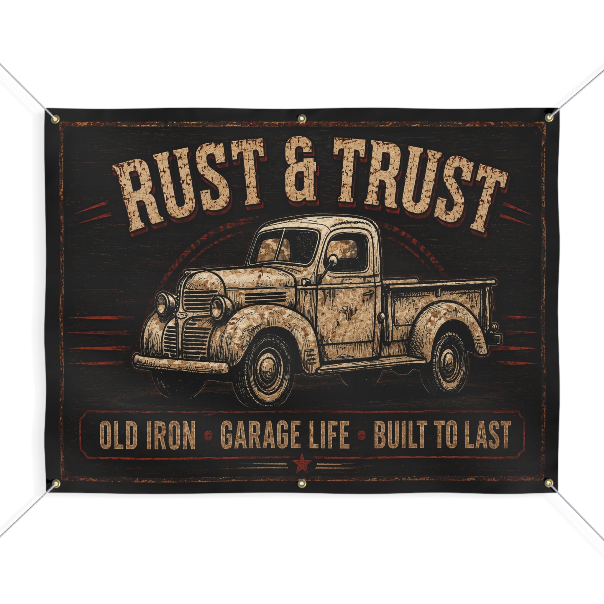 Rust & Trust Vintage Truck Garage Banner
