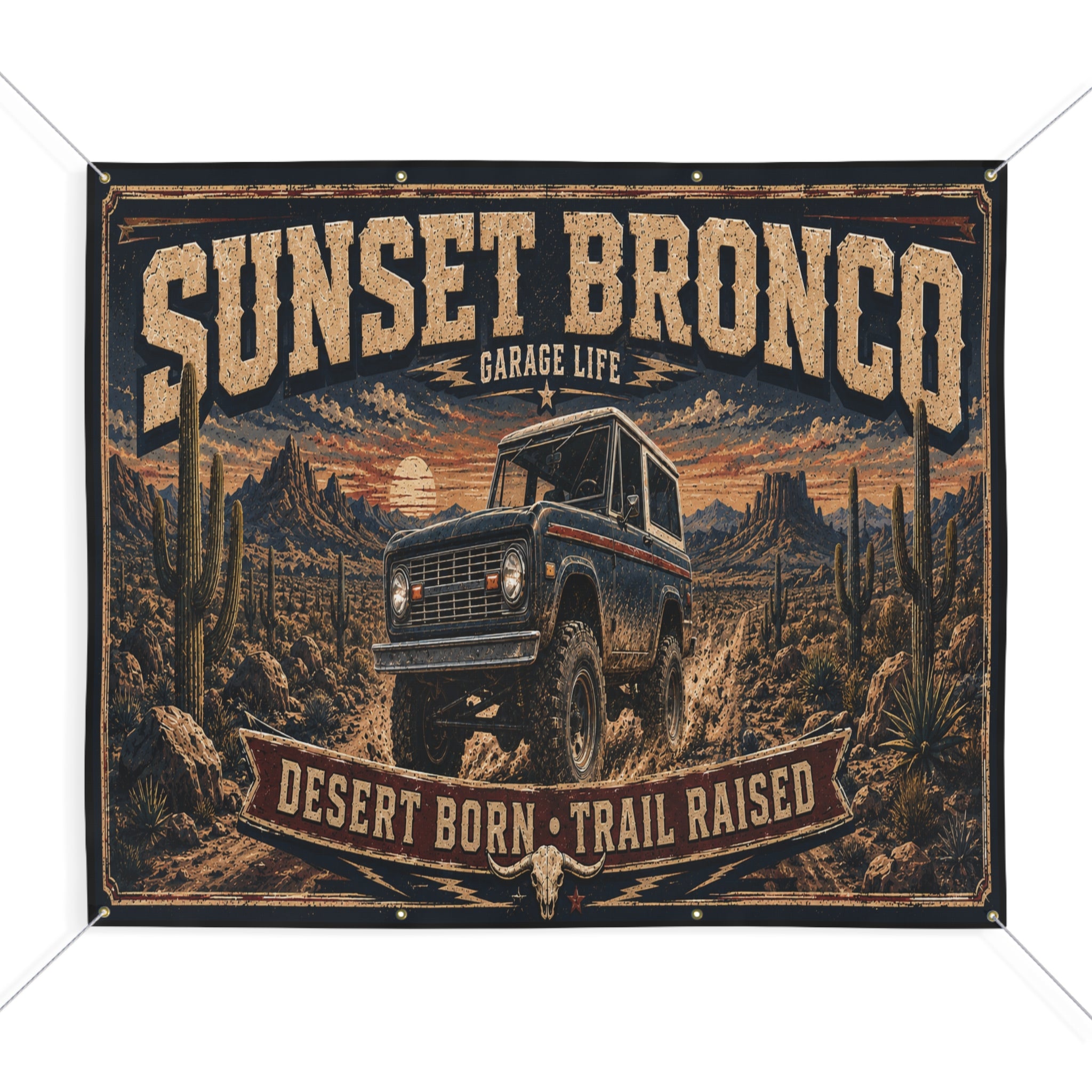 Sunset Bronco Garage Banner