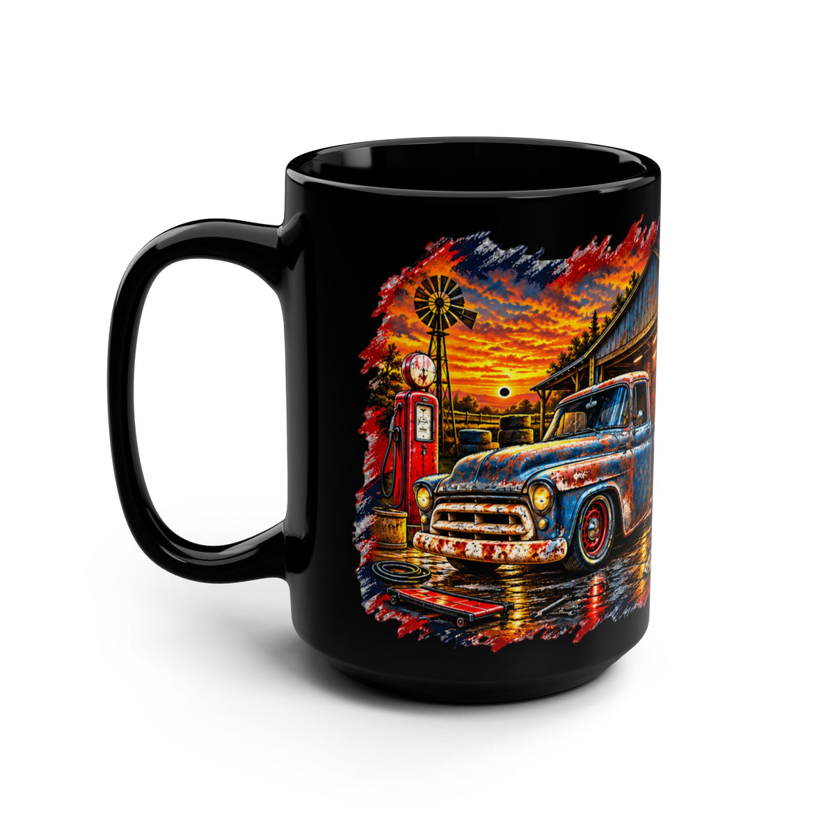 Rust & Trust Black Mug 15oz with Garage Life artwork by Print Gear