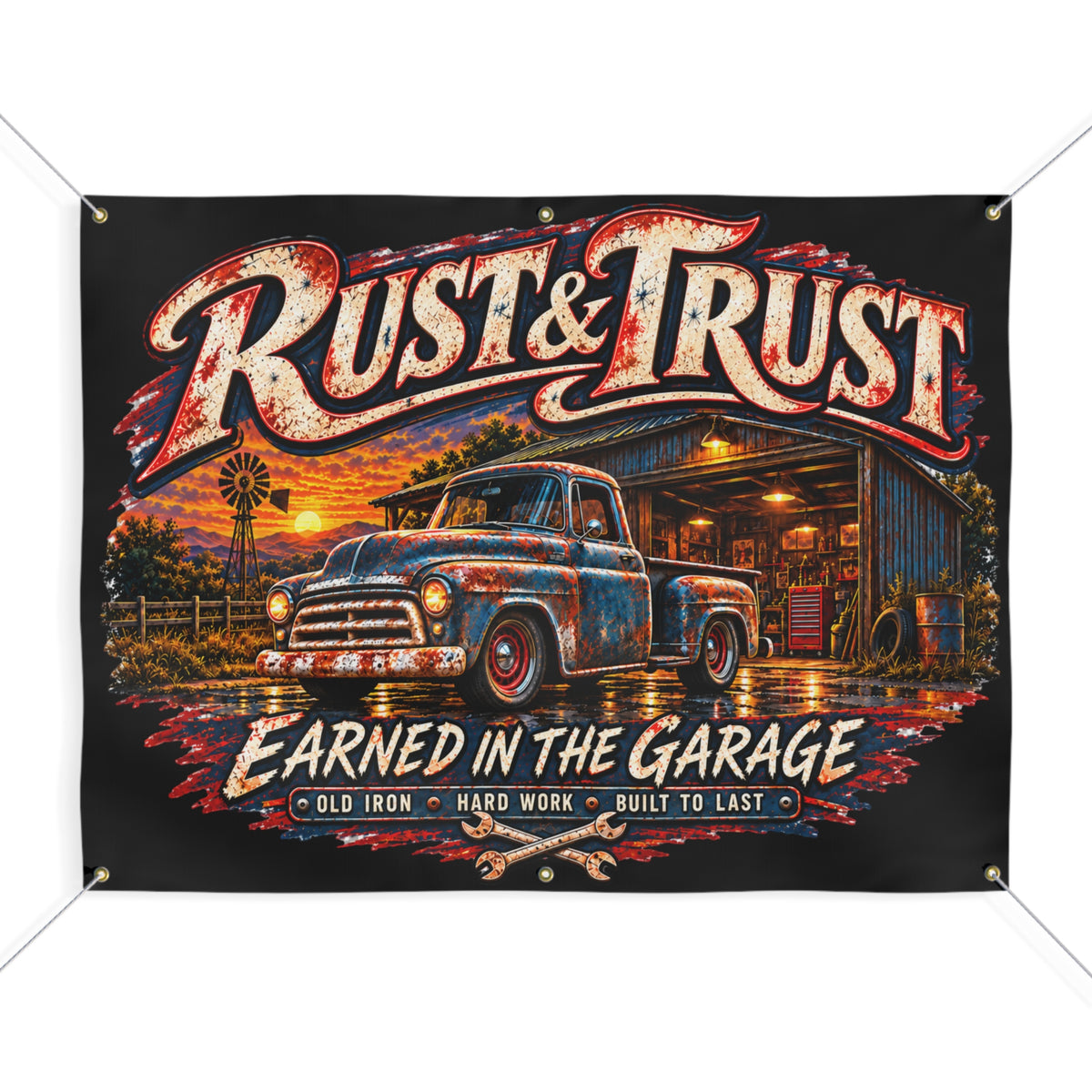 Rust & Trust Vintage Truck Garage Banner