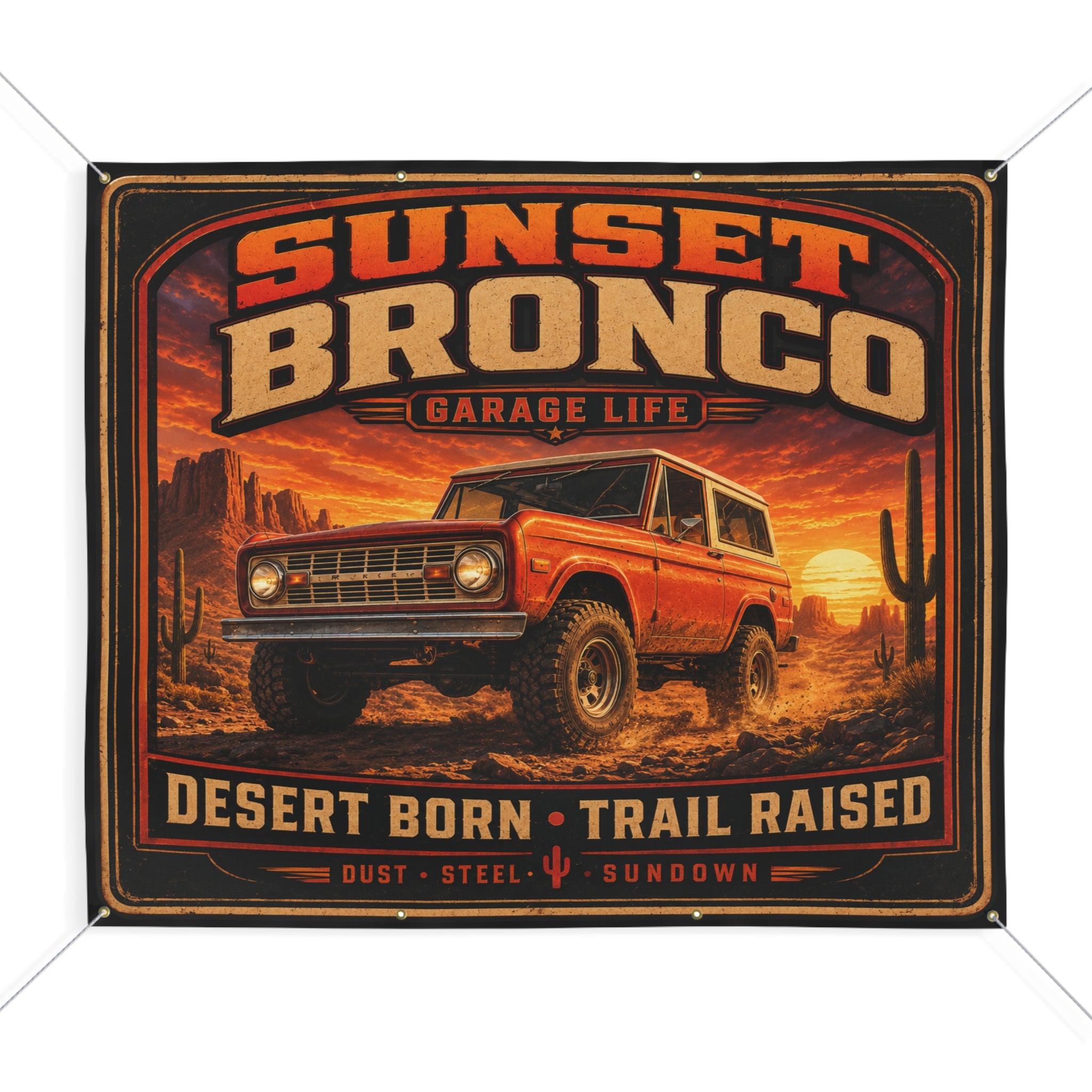 Sunset Bronco Garage Banner