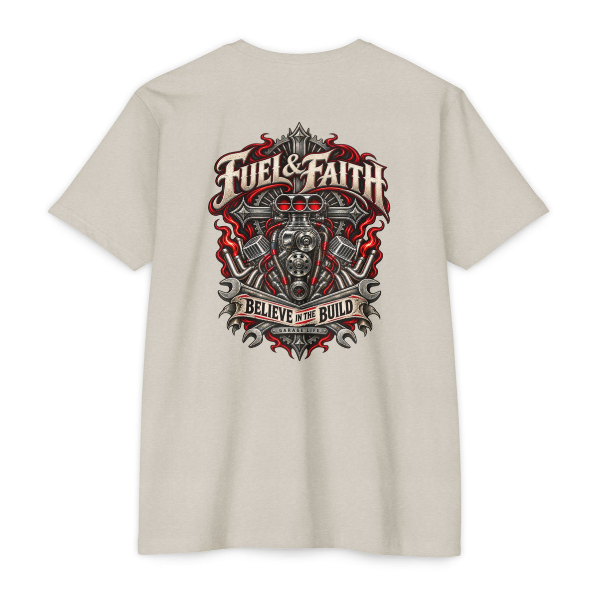 Fuel & Faith T-Shirt with Garage Life artwork by Print Gear