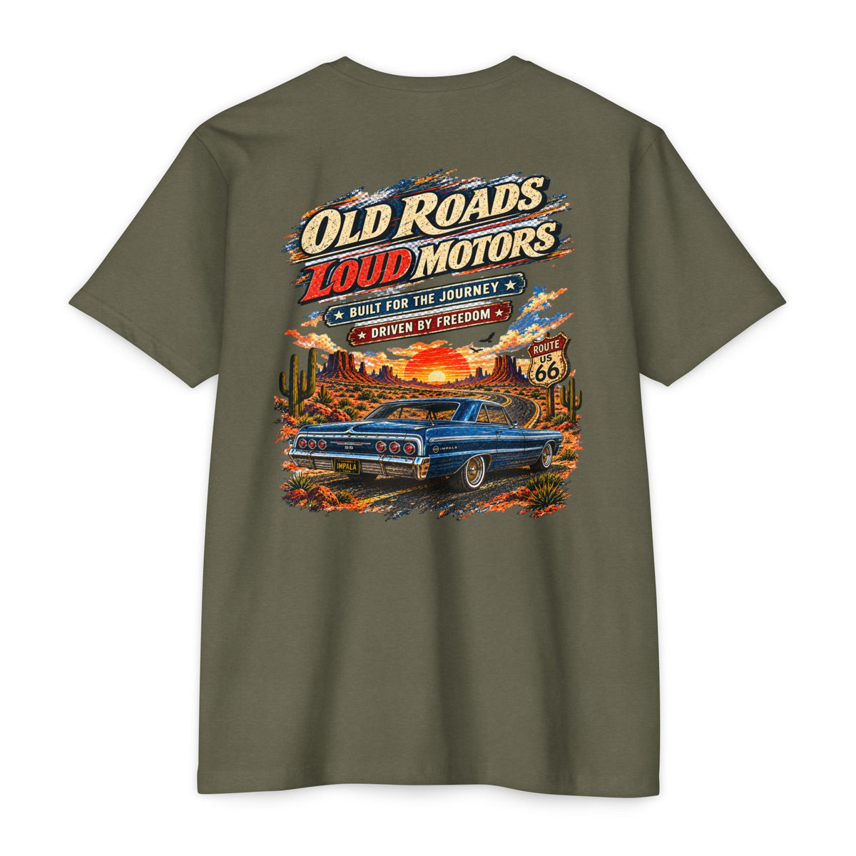 Old Roads Loud Motors T-Shirt with Garage Life artwork by Print Gear