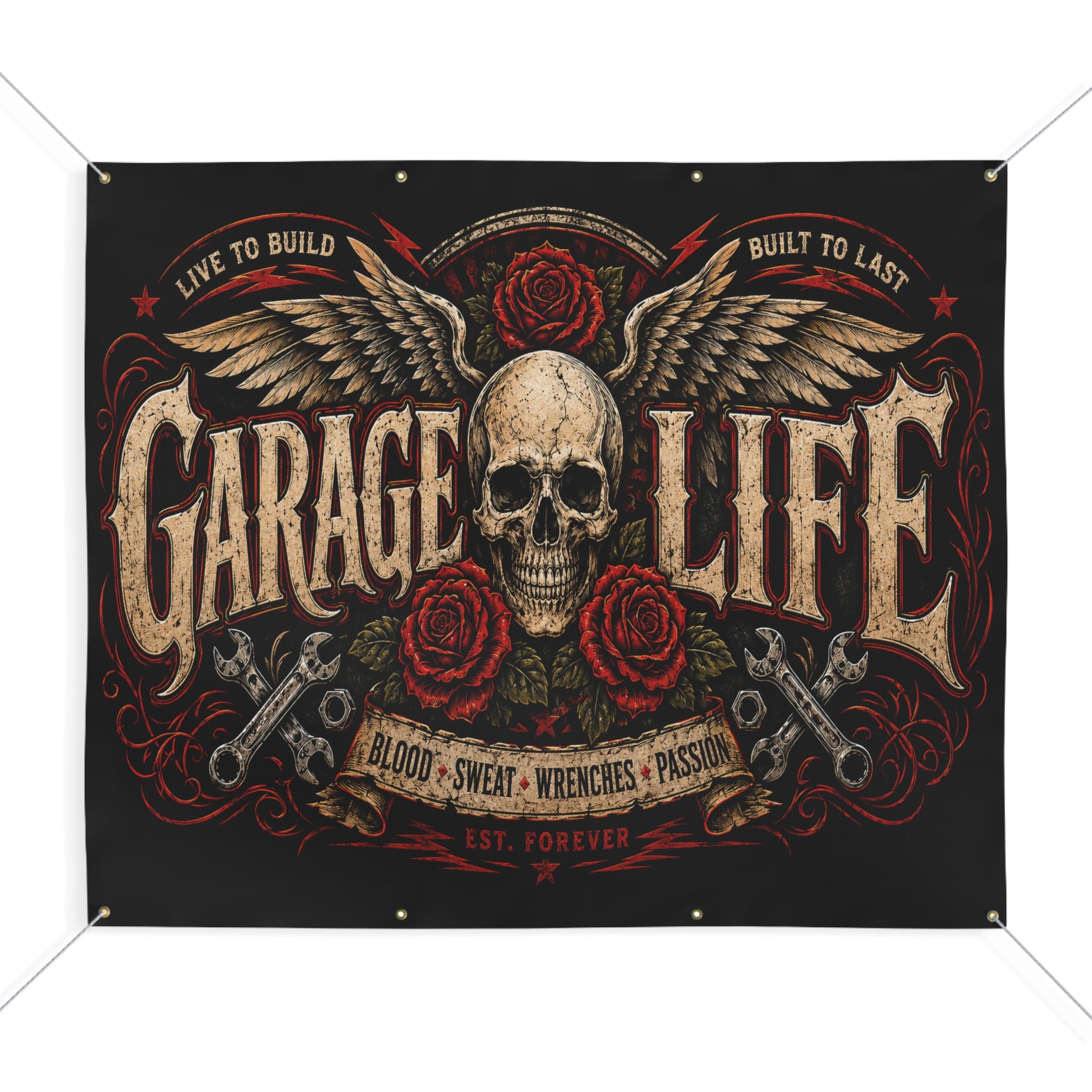 Garage Life Skull Wings Garage Banner