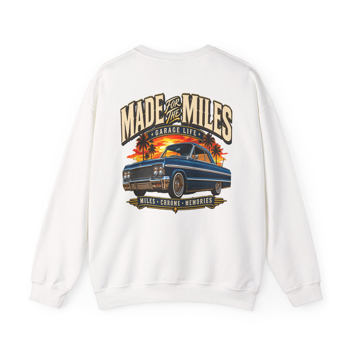 Made For The Miles Crewneck with Garage Life artwork by Print Gear