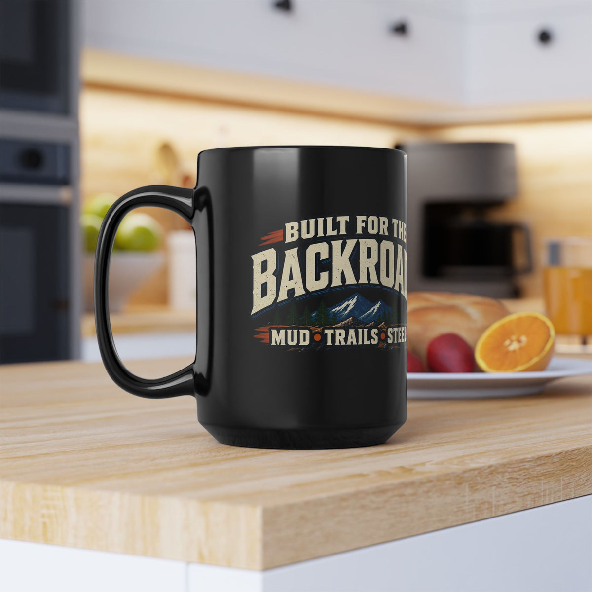 Built For The Backroads Black Mug 15oz with Garage Life artwork by Print Gear