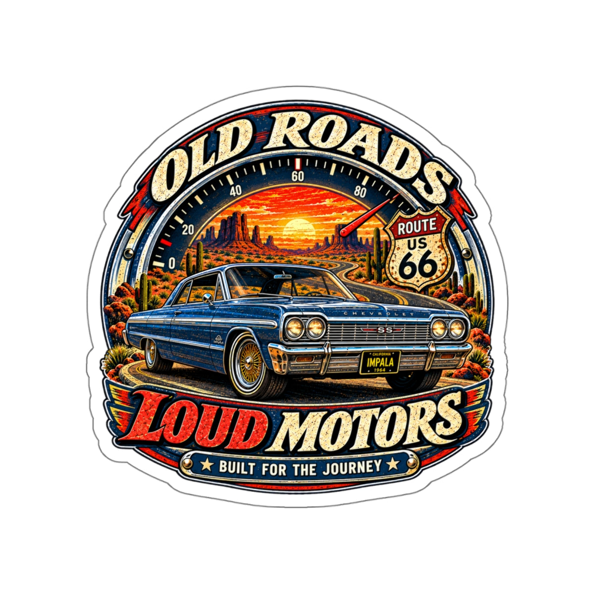 Old Roads Loud Motors Die-Cut Sticker 2 with Garage Life artwork by Print Gear