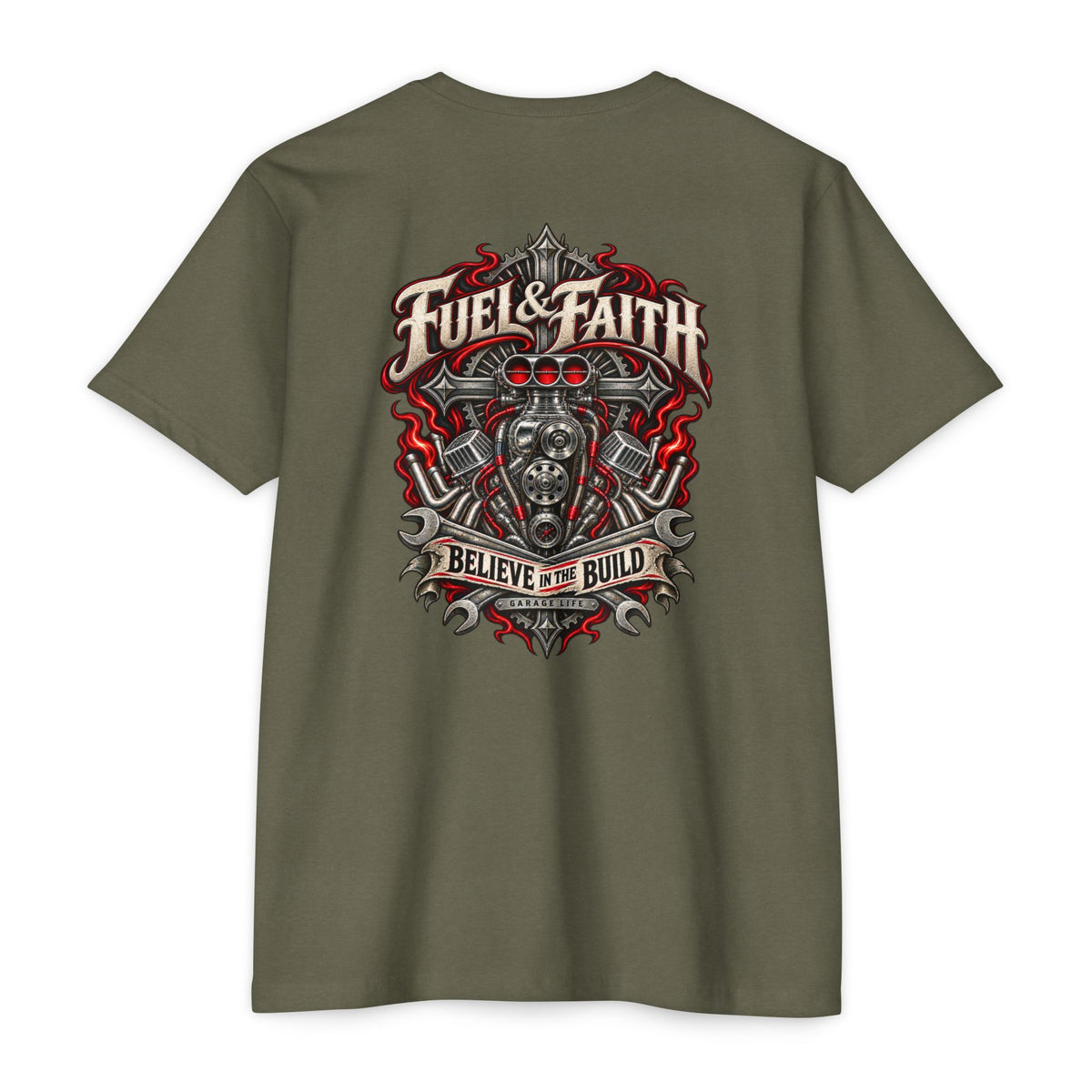 Fuel & Faith T-Shirt with Garage Life artwork by Print Gear