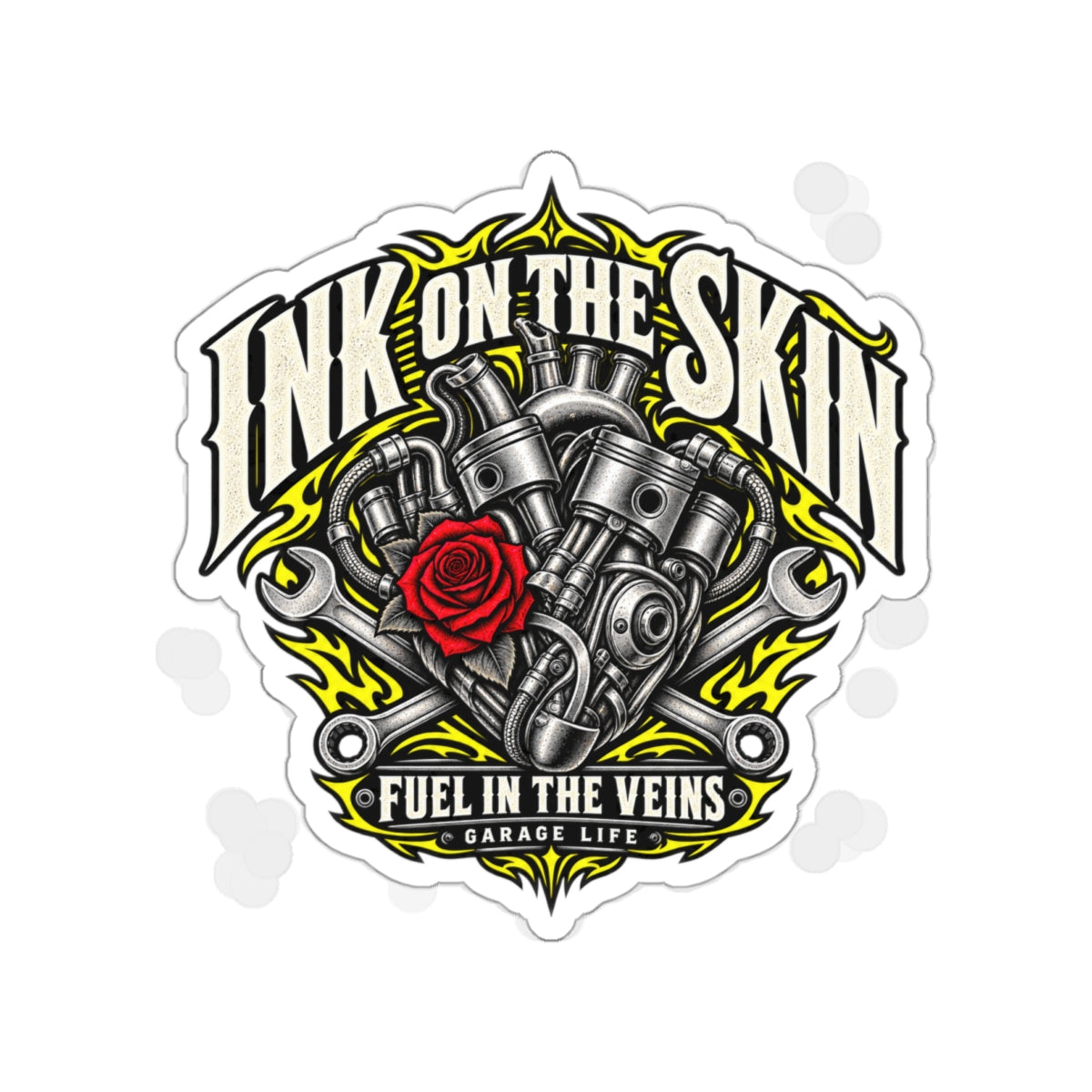 Fuel In The Veins Die-Cut Sticker 2 with Garage Life artwork by Print Gear