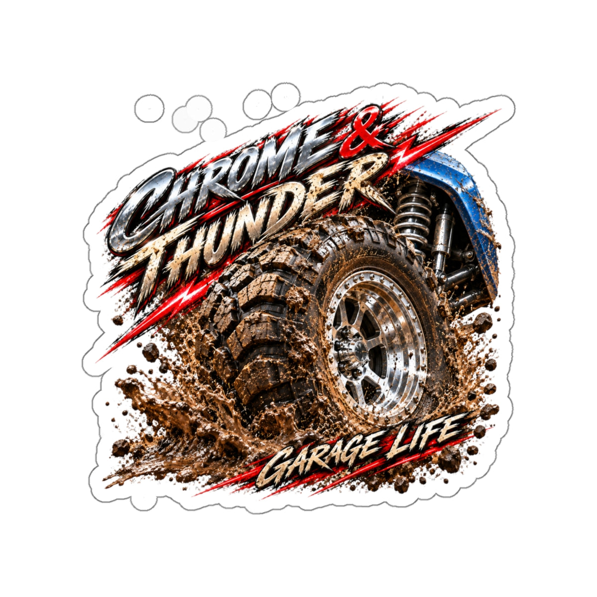 Chrome And Thunder Die-Cut Sticker 3 with Garage Life artwork by Print Gear