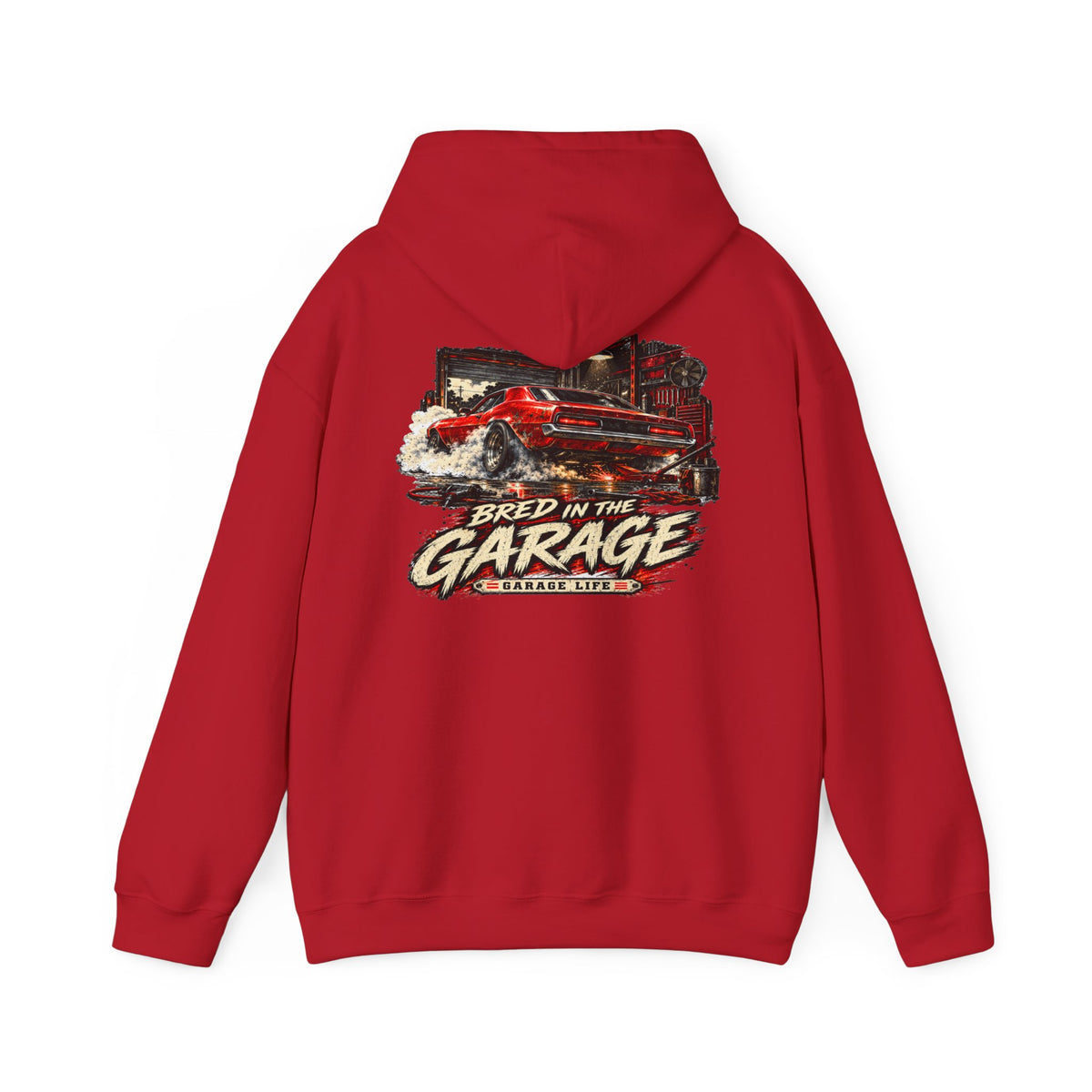 Bred In The Garage Hoodie with Garage Life artwork by Print Gear