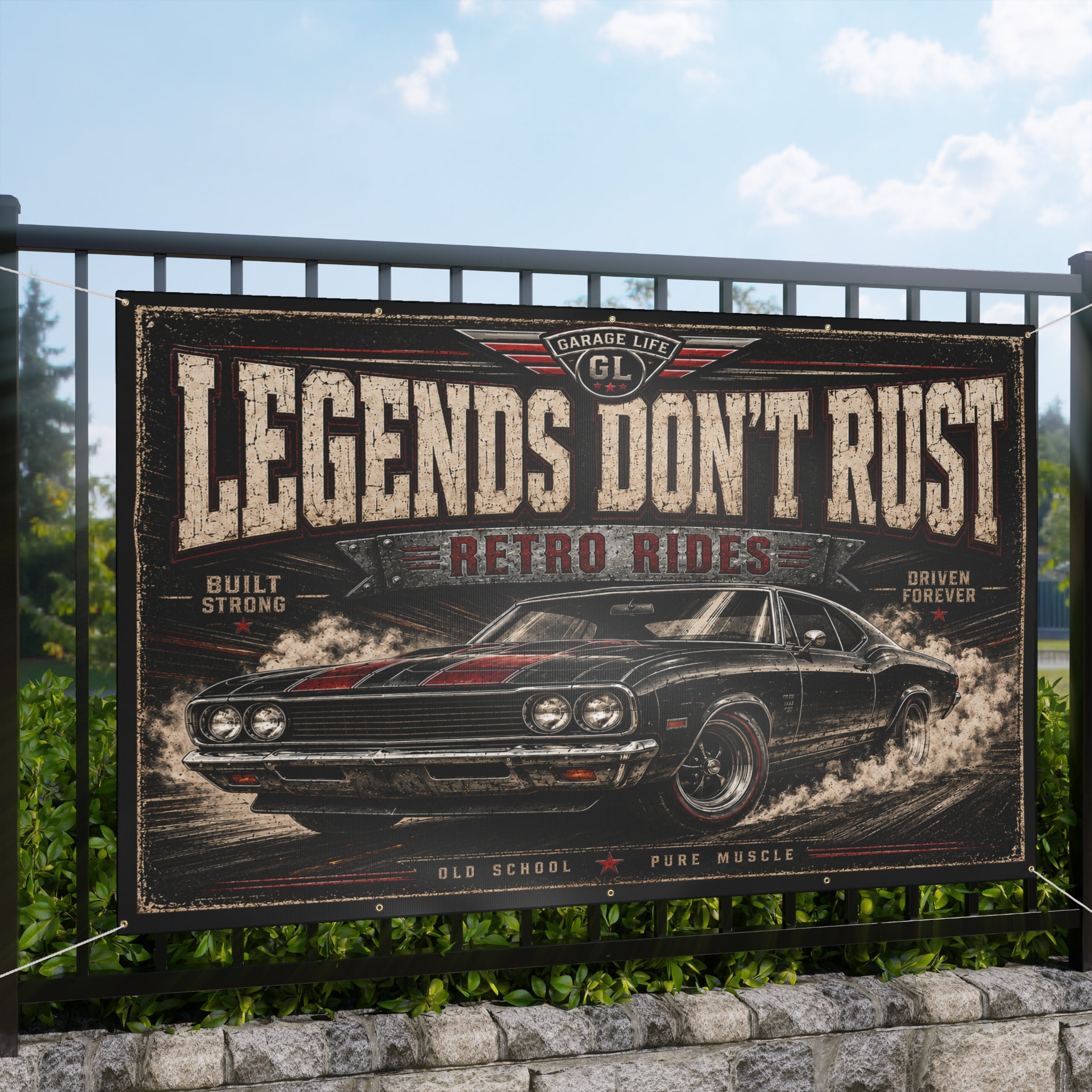 Legends Don’t Rust Garage Banner