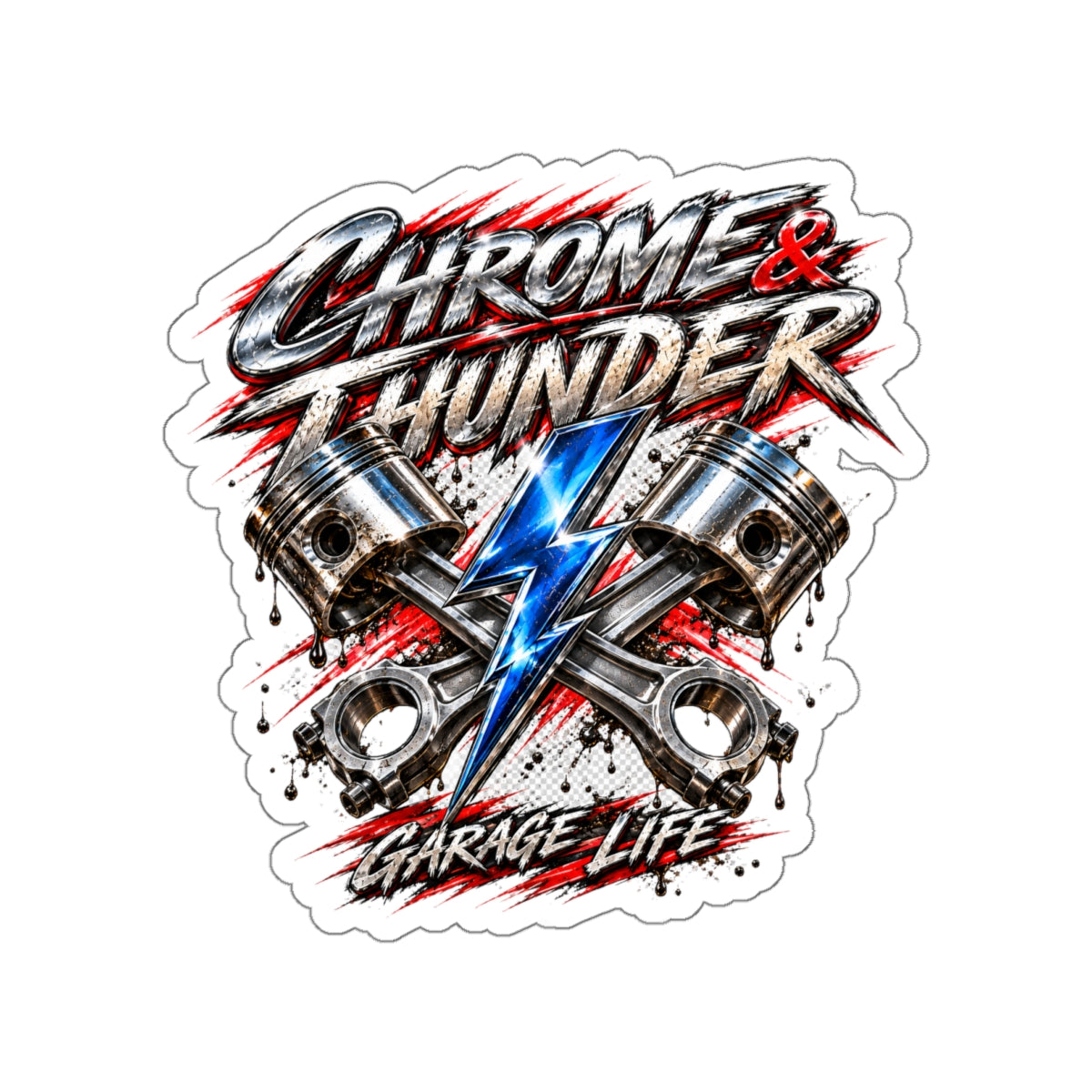Chrome And Thunder Die-Cut Sticker 2 with Garage Life artwork by Print Gear