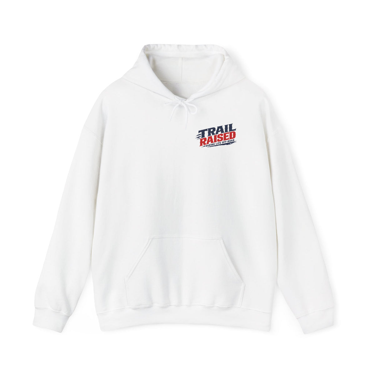 Trail Raised Hoodie with Garage Life artwork by Print Gear