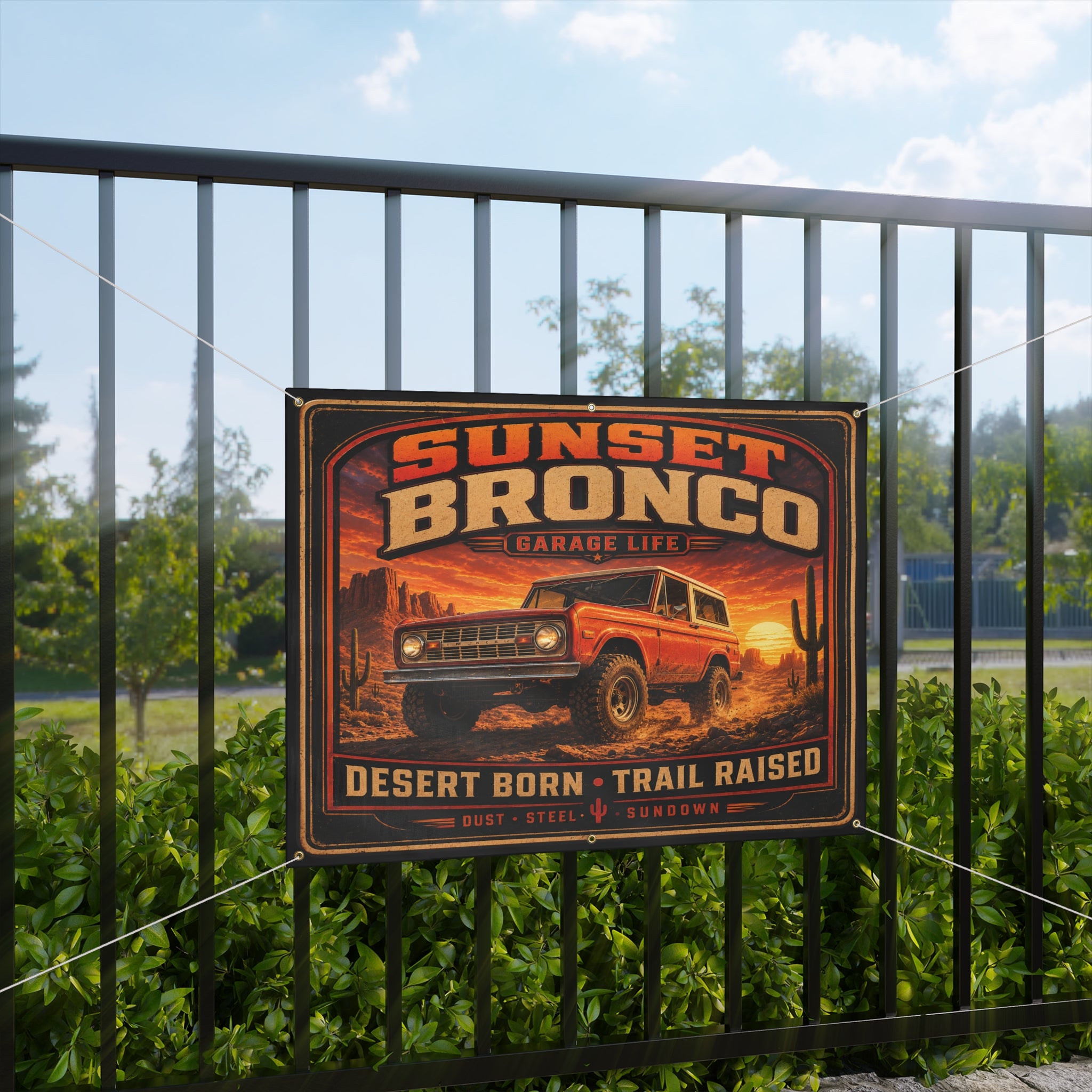 Sunset Bronco Garage Banner