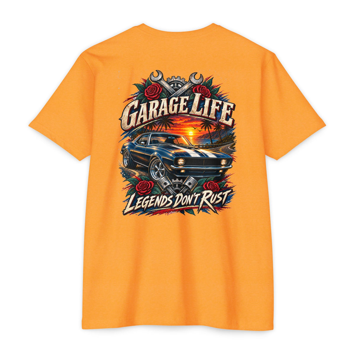 Legends Don't Rust T-Shirt with Garage Life artwork by Print Gear