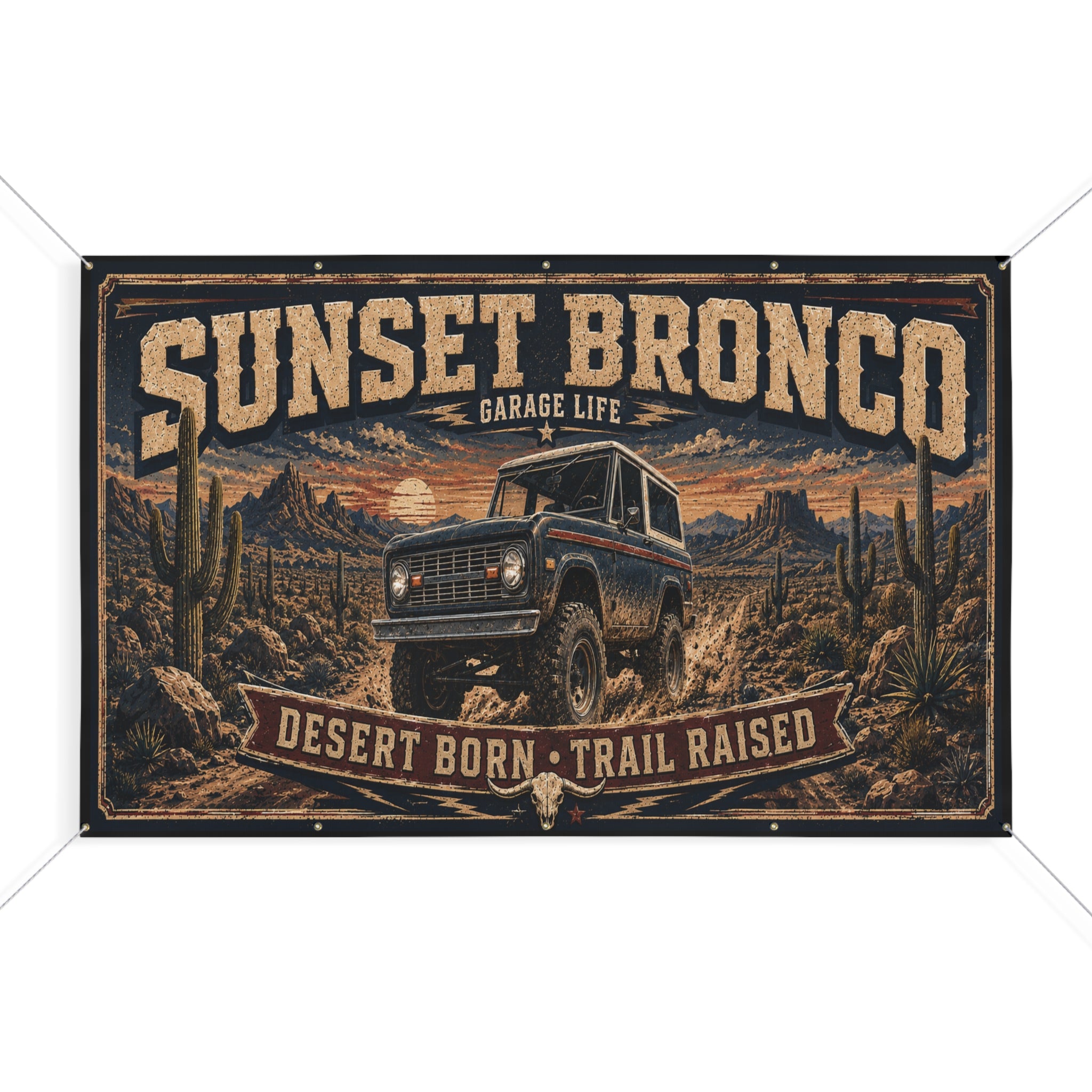 Sunset Bronco Garage Banner