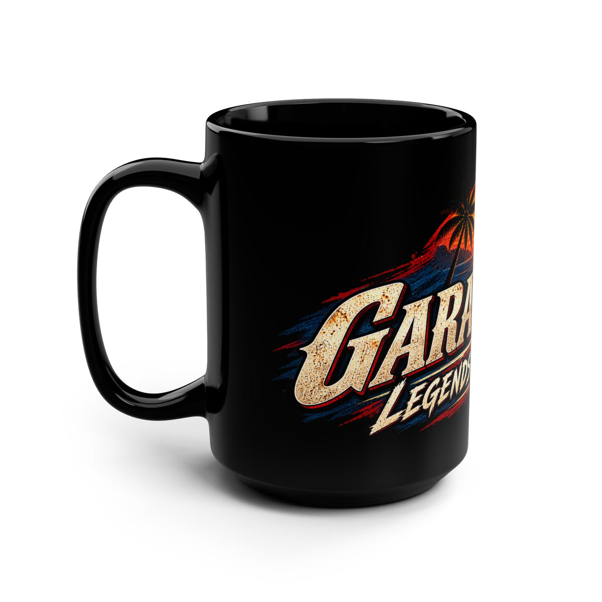 Legends Don't Rust Black Mug 15oz with Garage Life artwork by Print Gear