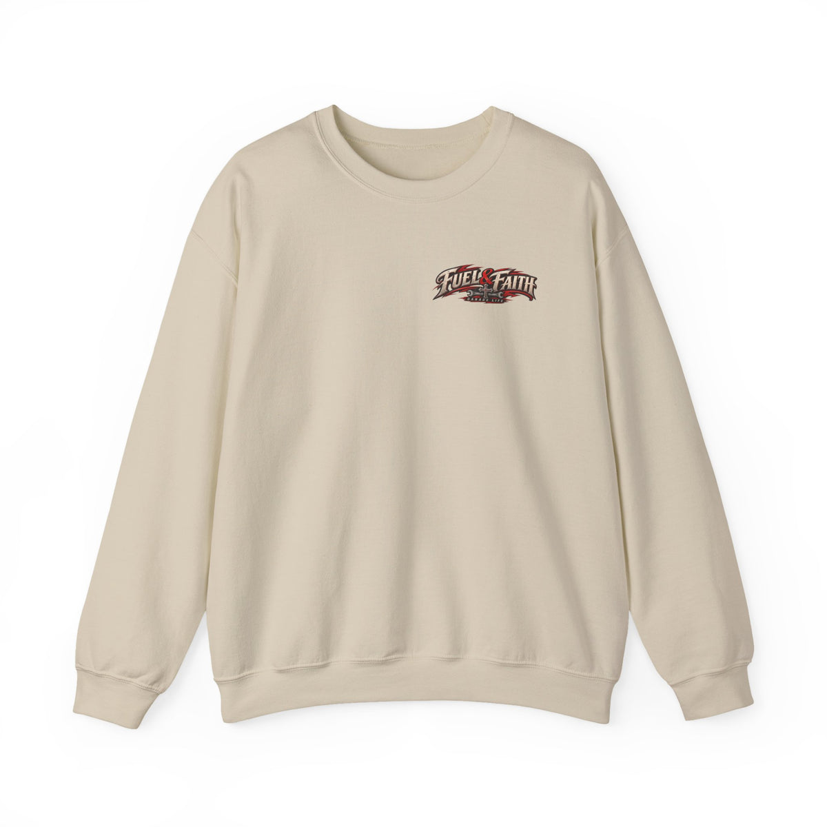 Fuel & Faith Crewneck with Garage Life artwork by Print Gear