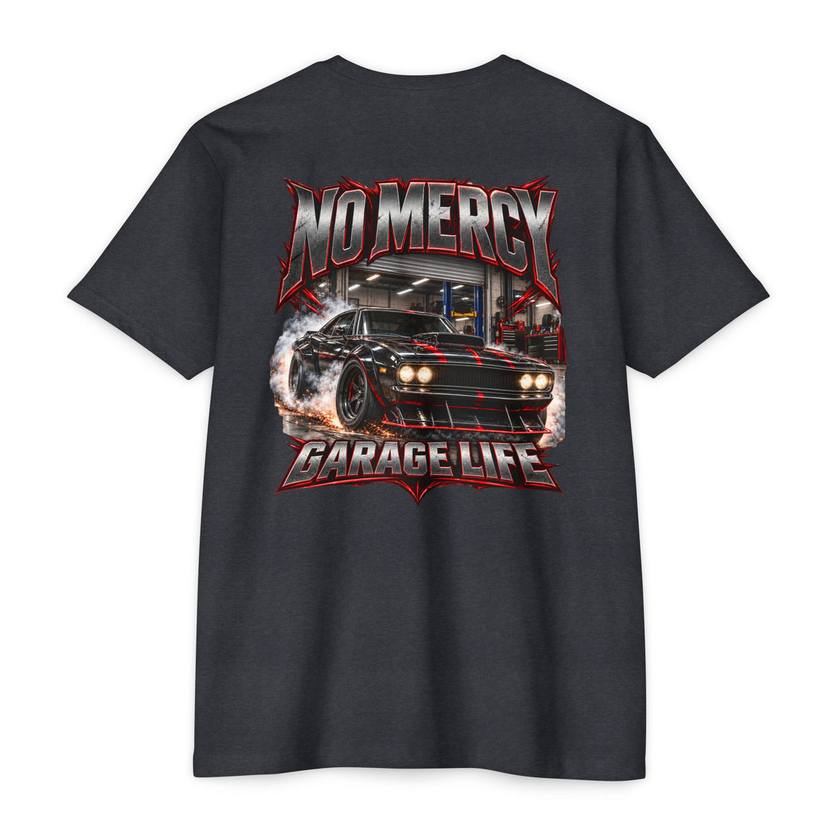 No Mercy Garage T-Shirt with Garage Life artwork by Print Gear