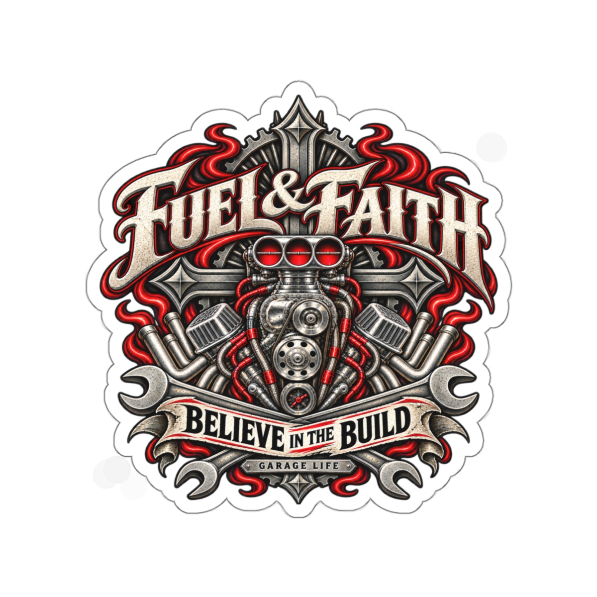 Fuel & Faith Die-Cut Sticker 1 with Garage Life artwork by Print Gear