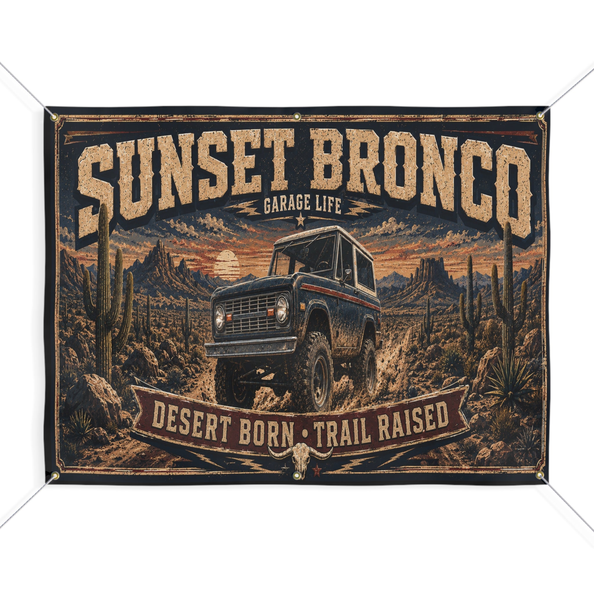 Sunset Bronco Garage Banner