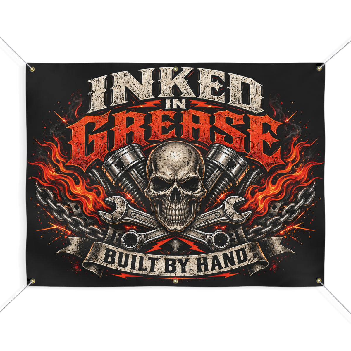 Inked In Grease Garage Banner with Garage Life artwork by Print Gear