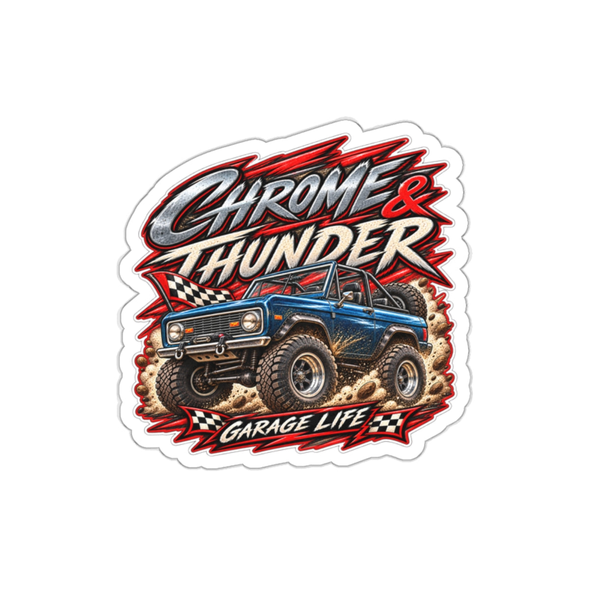 Chrome And Thunder Die-Cut Sticker 1 with Garage Life artwork by Print Gear