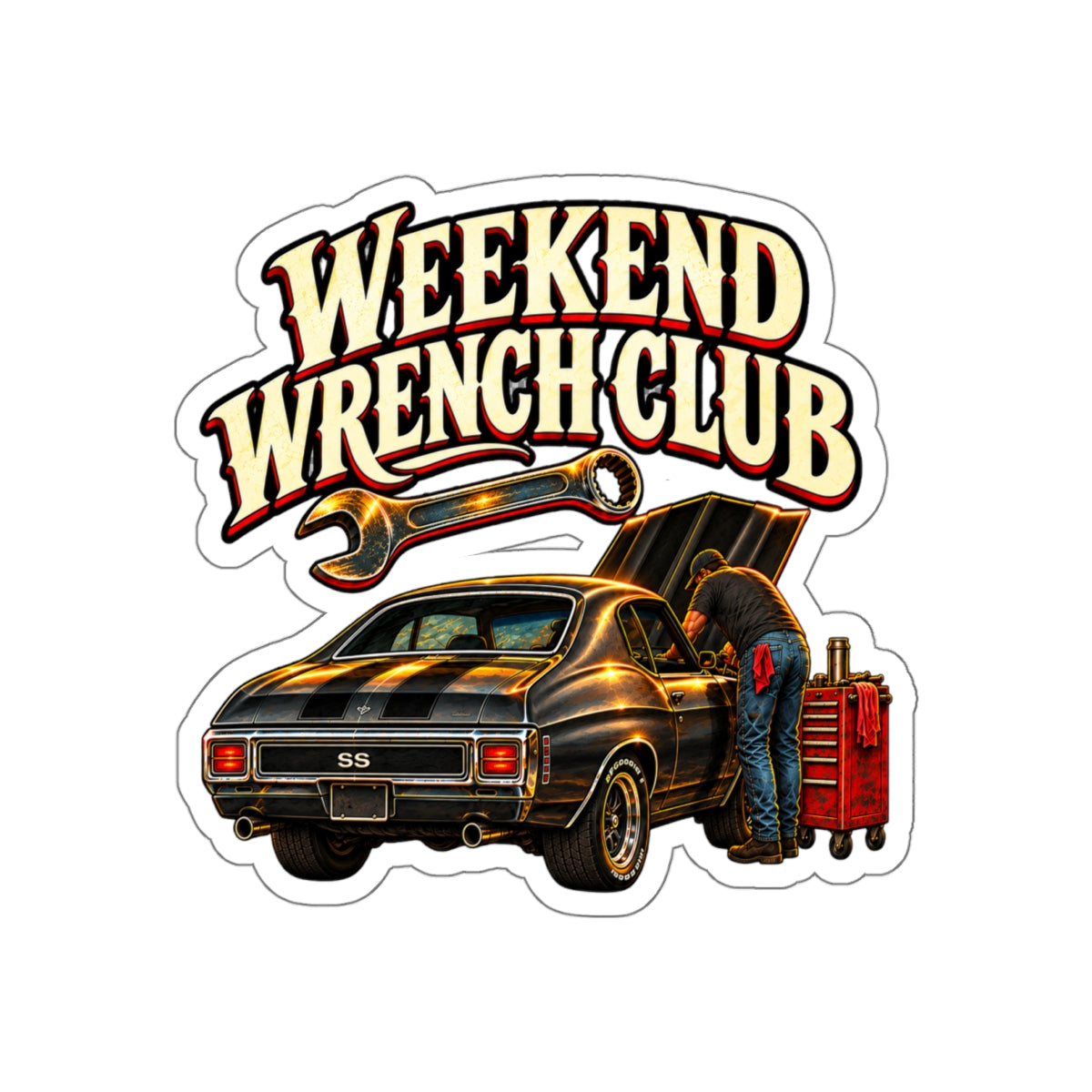 Weekend Wrench Club Die-Cut Sticker 1 with Garage Life artwork by Print Gear